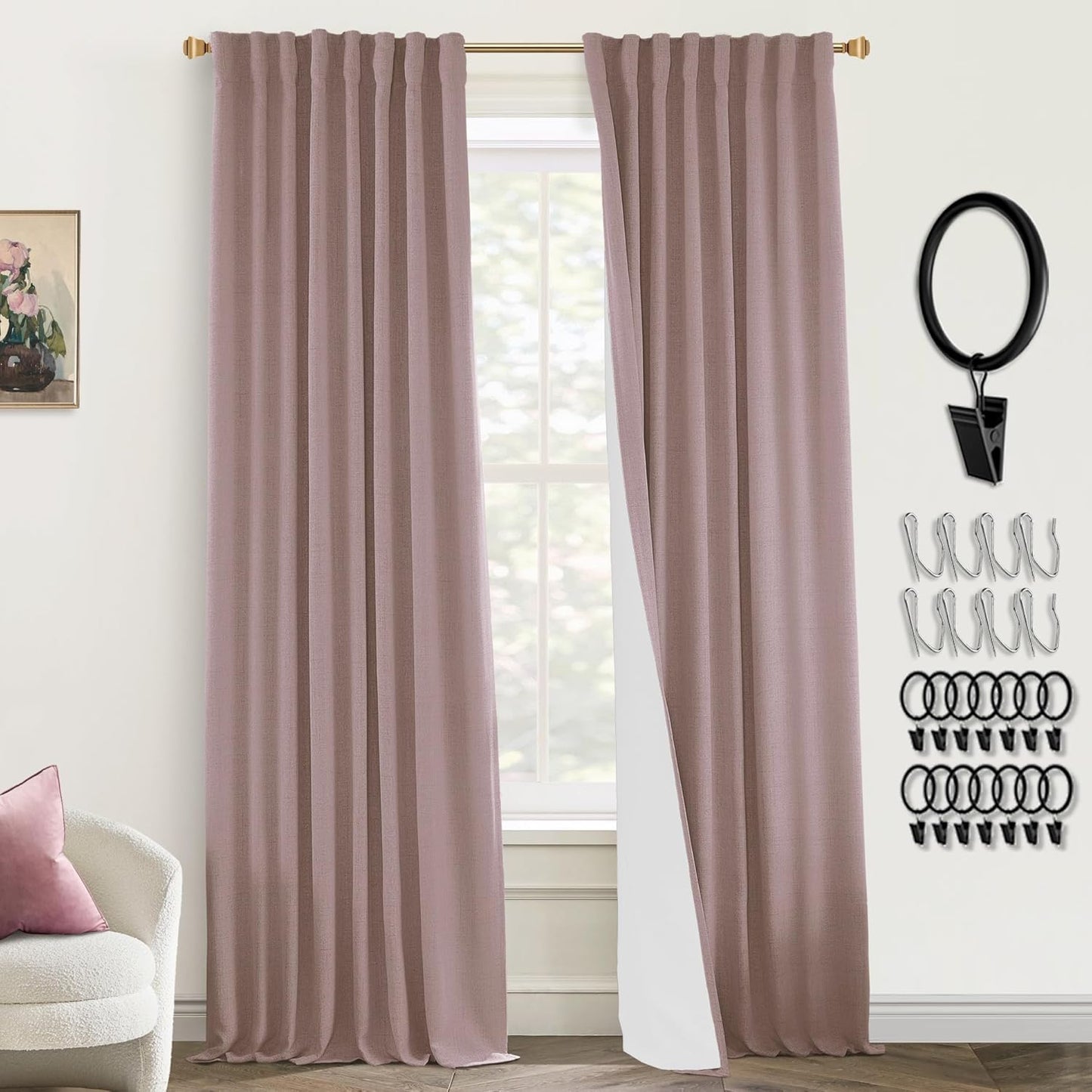 PANELSBURG Blackout Curtains for Bedroom in Dusty Rose Color