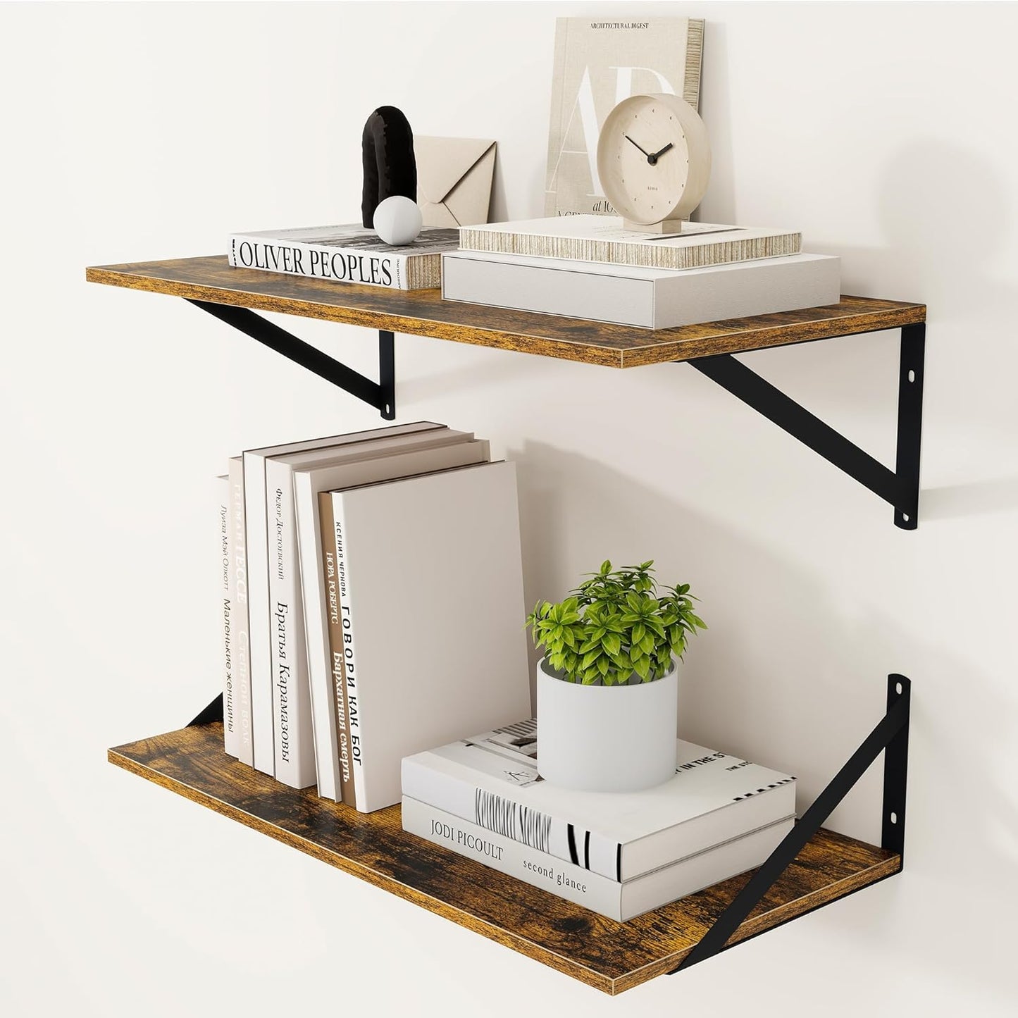 Heimlove Deep Floating Shelves for Wall - Rustic Brown Set of 2