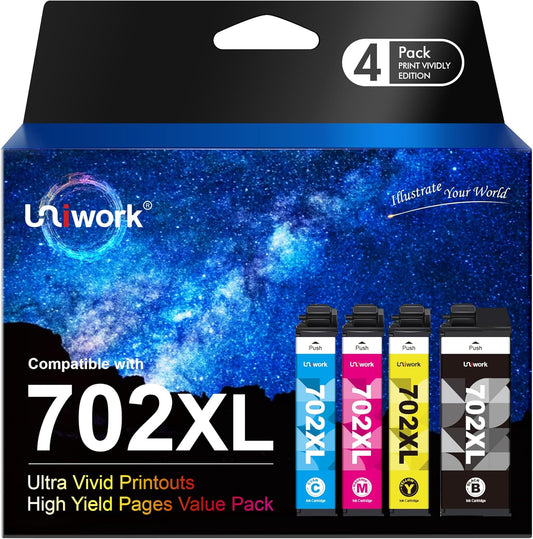 Premium High-Yield Ink for Epson Printers - Uniwork Remanufactured 702XL