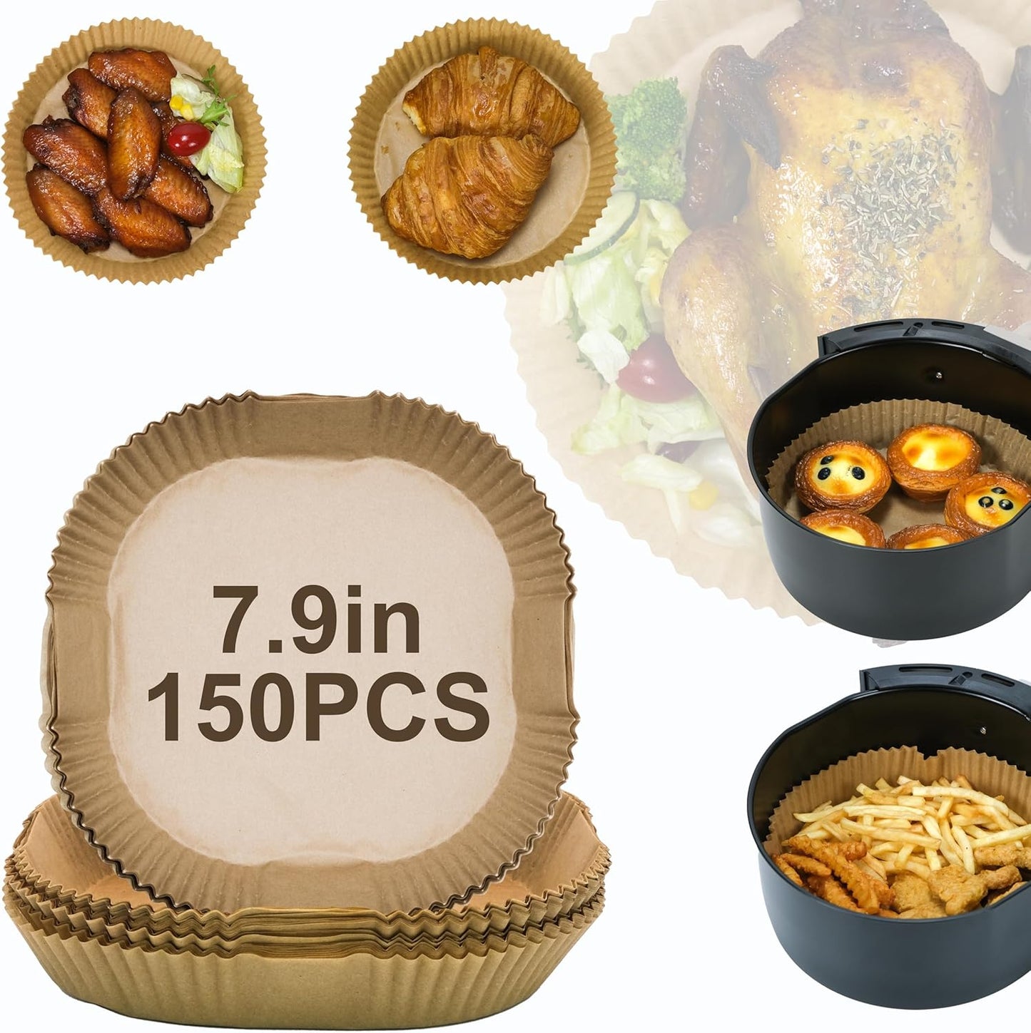 Non-Stick Air Fryer Liners 150pcs - Hassle-Free Cooking!