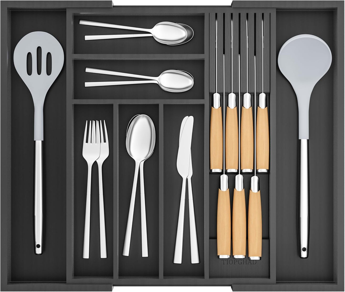 Expandable Bamboo Utensil Holder with Knife Block for Kitchen
