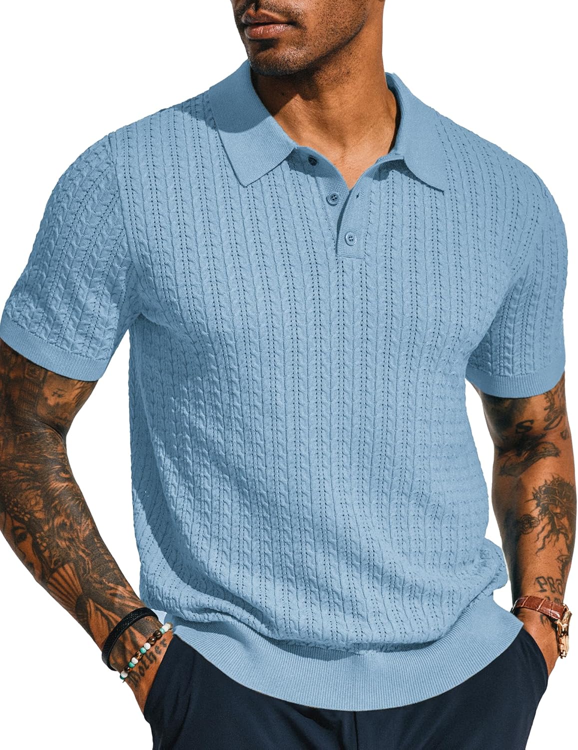 Mens Knit Polo Shirt Short Sleeve Comfortable Casual Wear