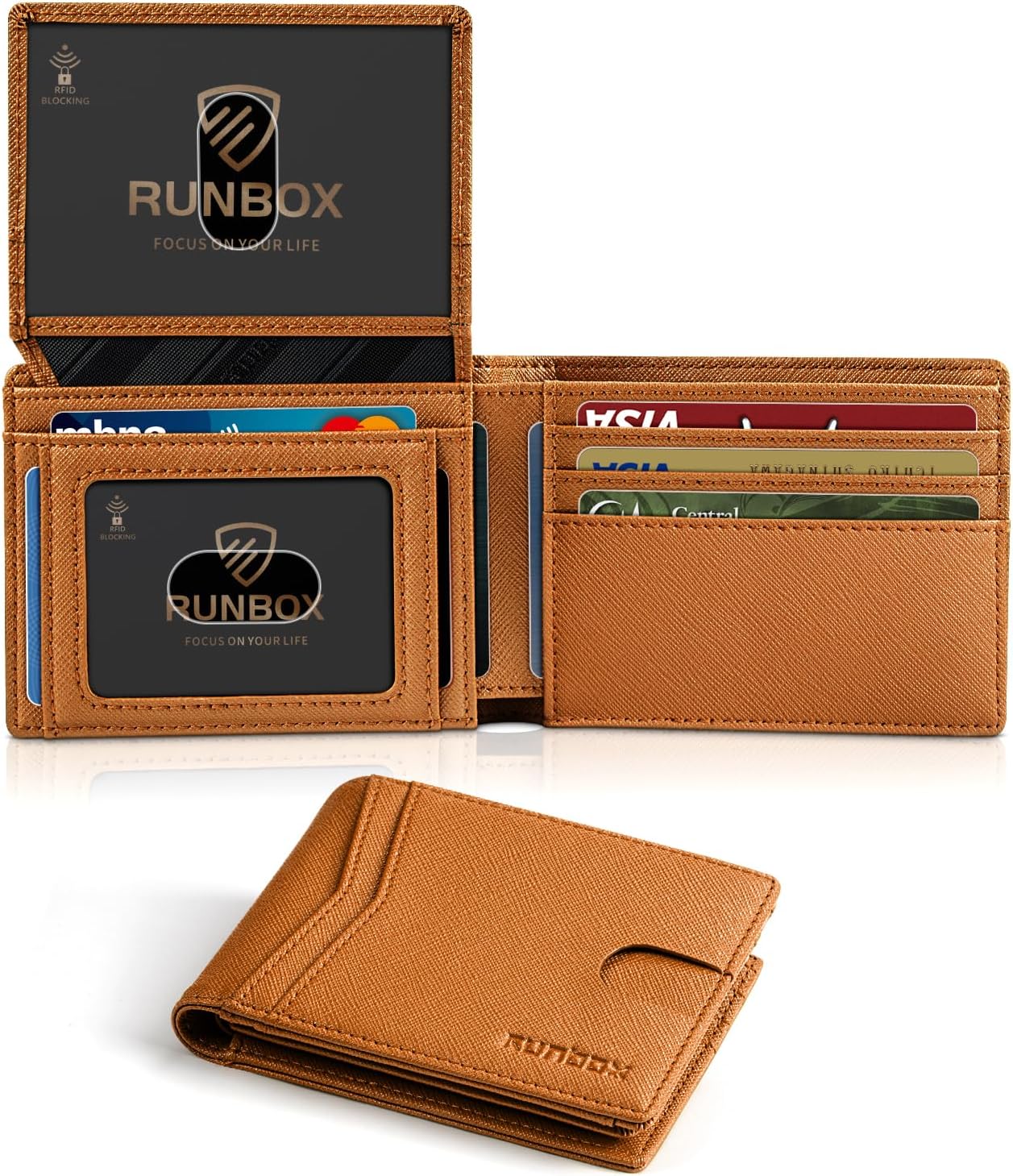 RUNBOX Slim RFID Leather Wallet for Men with Gift Box