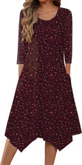 Zeagoo Midi Women 3/4 Sleeve A Line Dress - Classic Everyday Fit