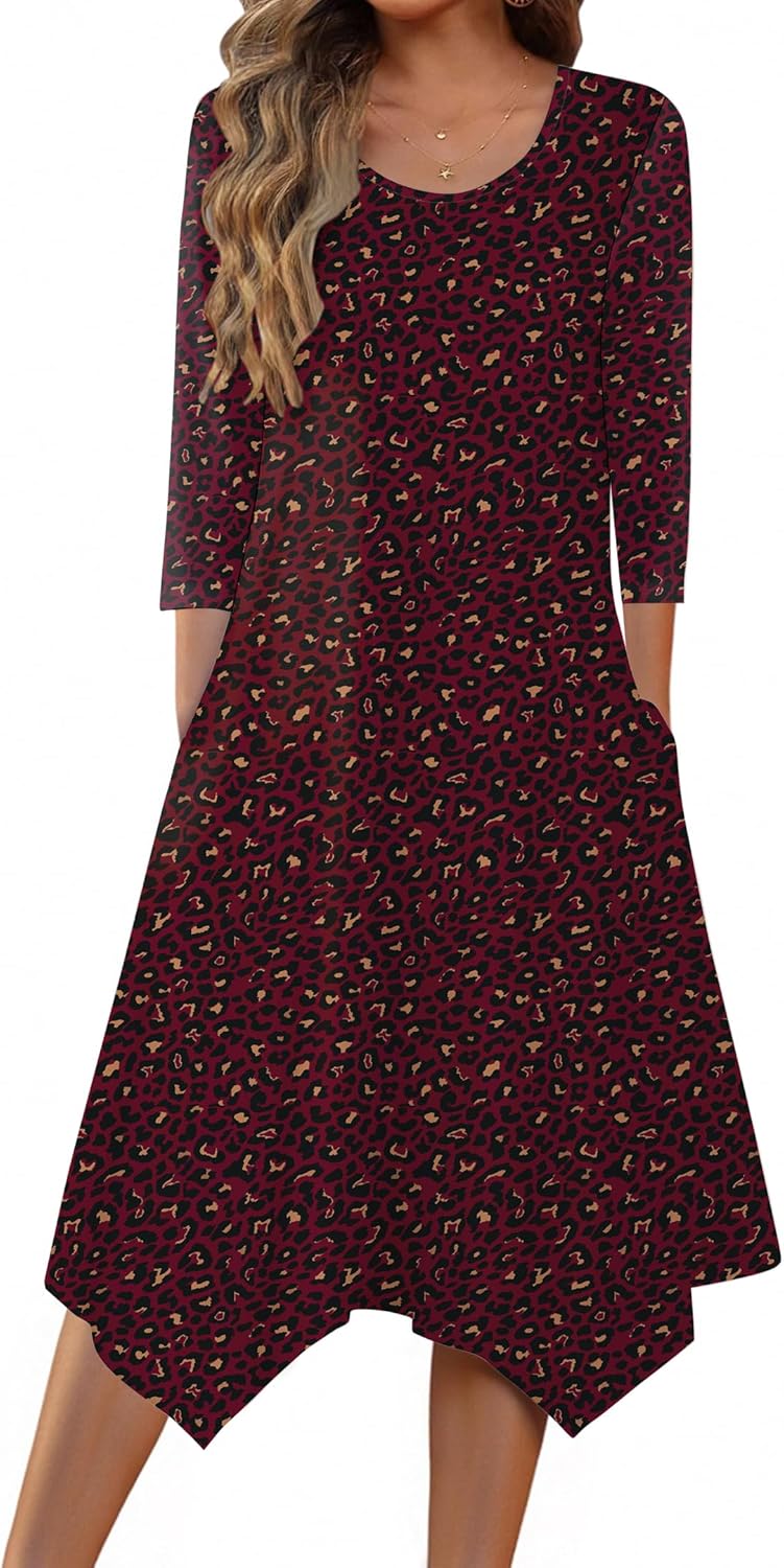Zeagoo Midi Women 3/4 Sleeve Dress with Pockets for All Occasions
