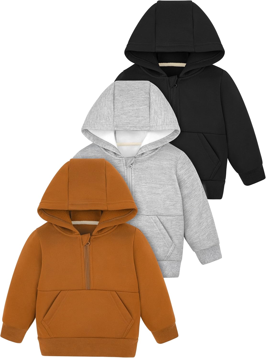 Cooraby 3 Packs Baby Boys Long Sleeve Full-Zip Hoodies