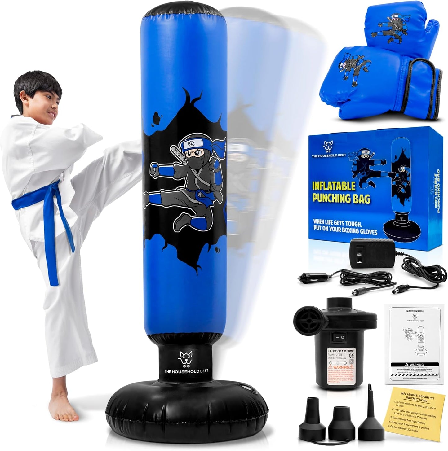 THB Punching Bag for Kids - Inflatable Fun with Gloves