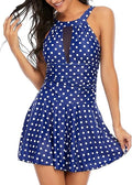 One Piece Swimdress Tummy Control V Neck Mesh Ruched Swimsuit