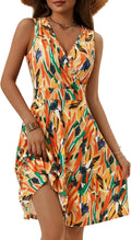 Womens Wrap V Neck Sleeveless Sundress - Soft Stretch Fabric