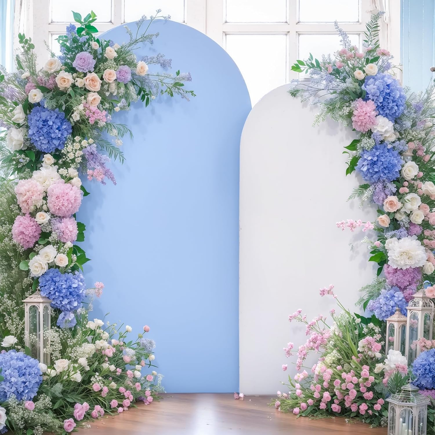 Blue and White Arch Backdrop Cover for Weddings and Parties