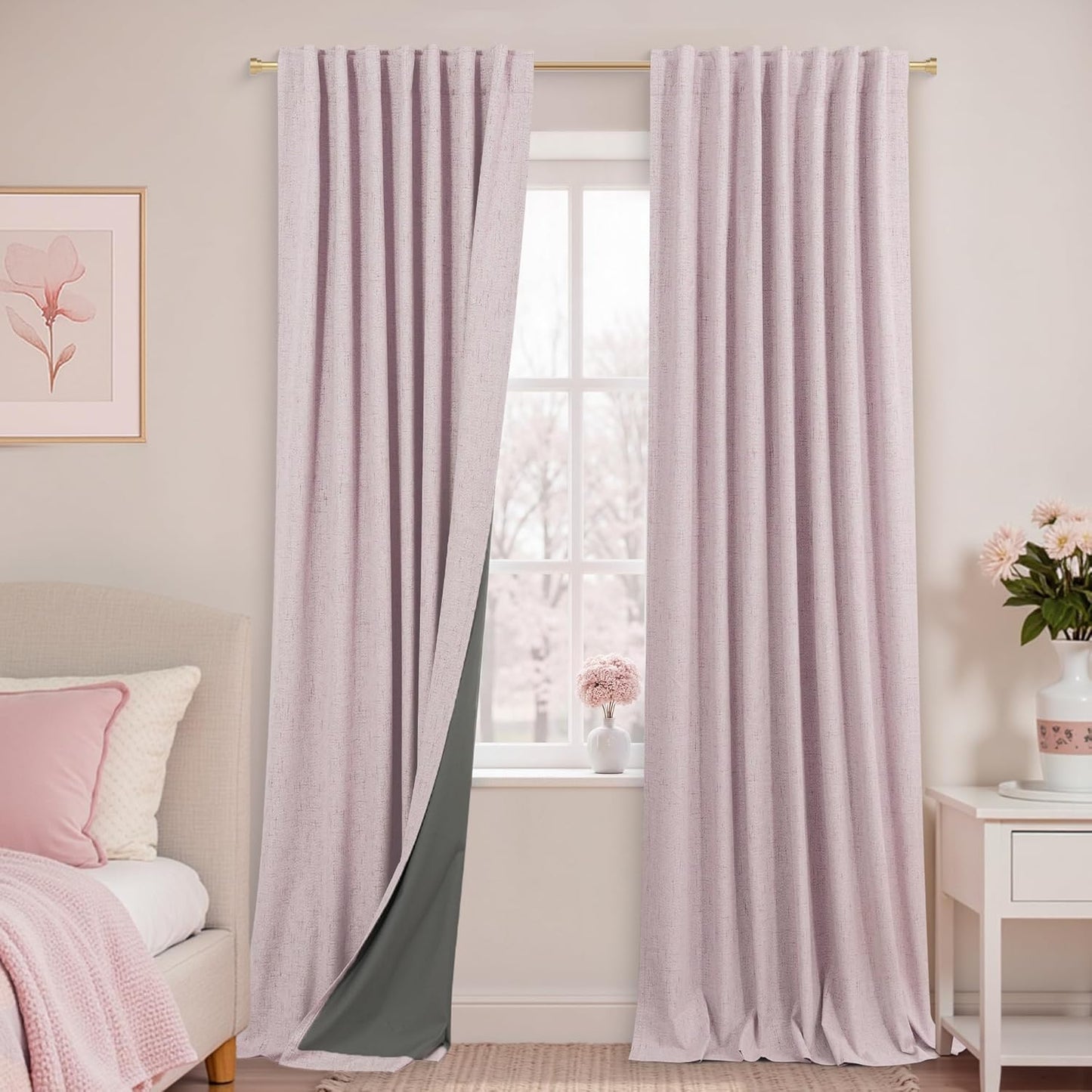 KOUFALL Pink Curtains 2 Panels Blackout for Nursery Decor