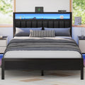 Queen Size Bed Frame with Charging Station and LED Lights - Platform