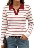 Romanstii Women's Knitted Collared Sweater V-Neck Polo (Style 421D)