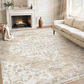 8x10 Area Rugs Washable Rug - Low Pile Neutral Vintage for Living Room