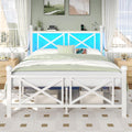 Full White Bed Frame with Headboard and Footboard - LED Lights
