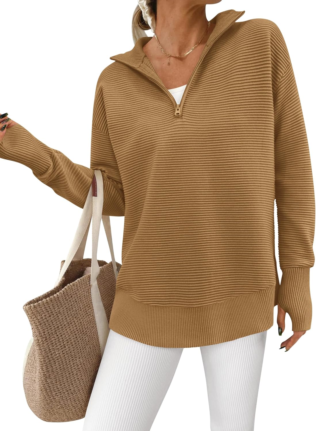 PRETTYGARDEN Womens Long Sleeve Quarter Zip Pullover Sweater