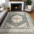 8x10 Washable Vintage Rug Green - Non-Slip Low-Pile Area Rug