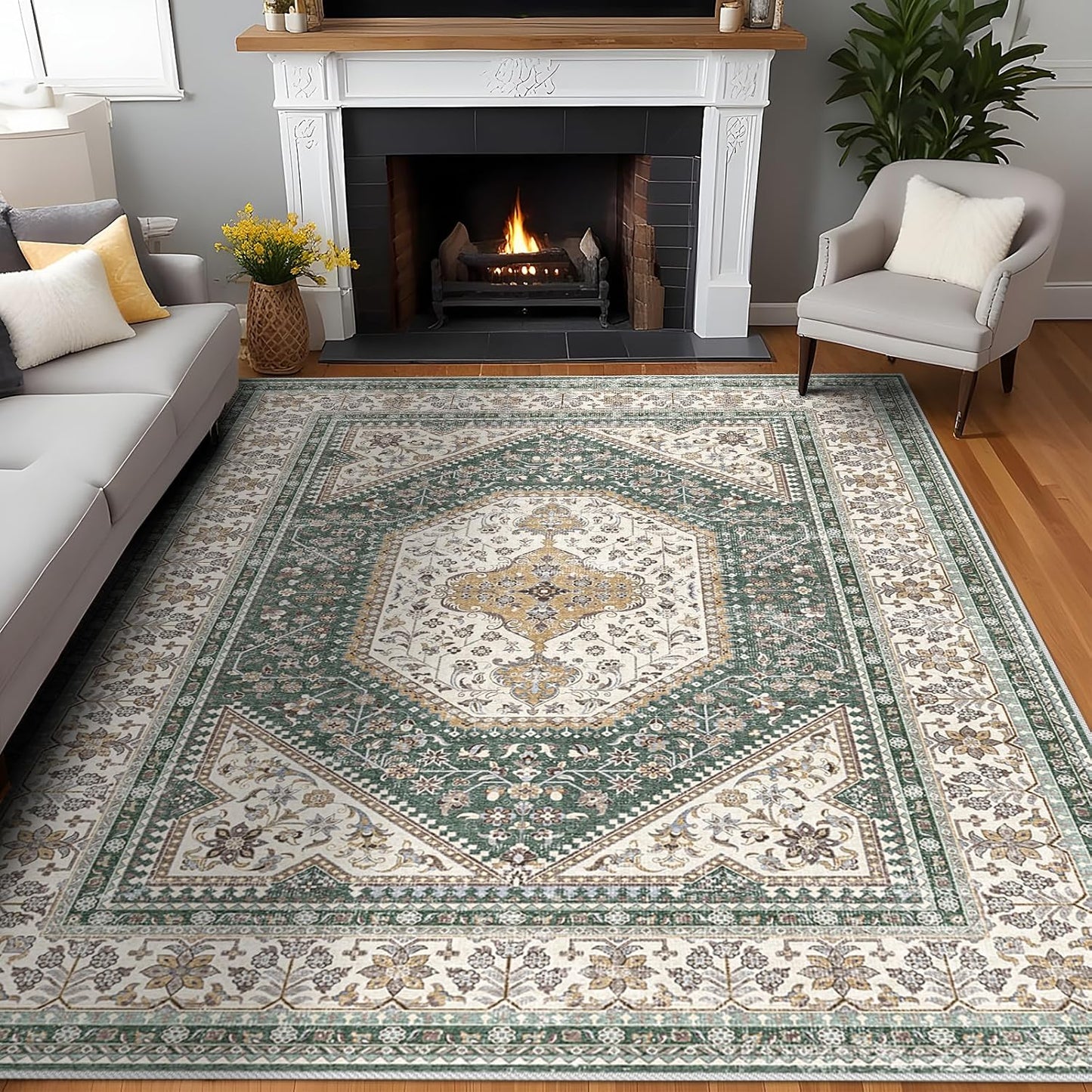 8x10 Washable Vintage Rug for Living Room and Bedroom Decor