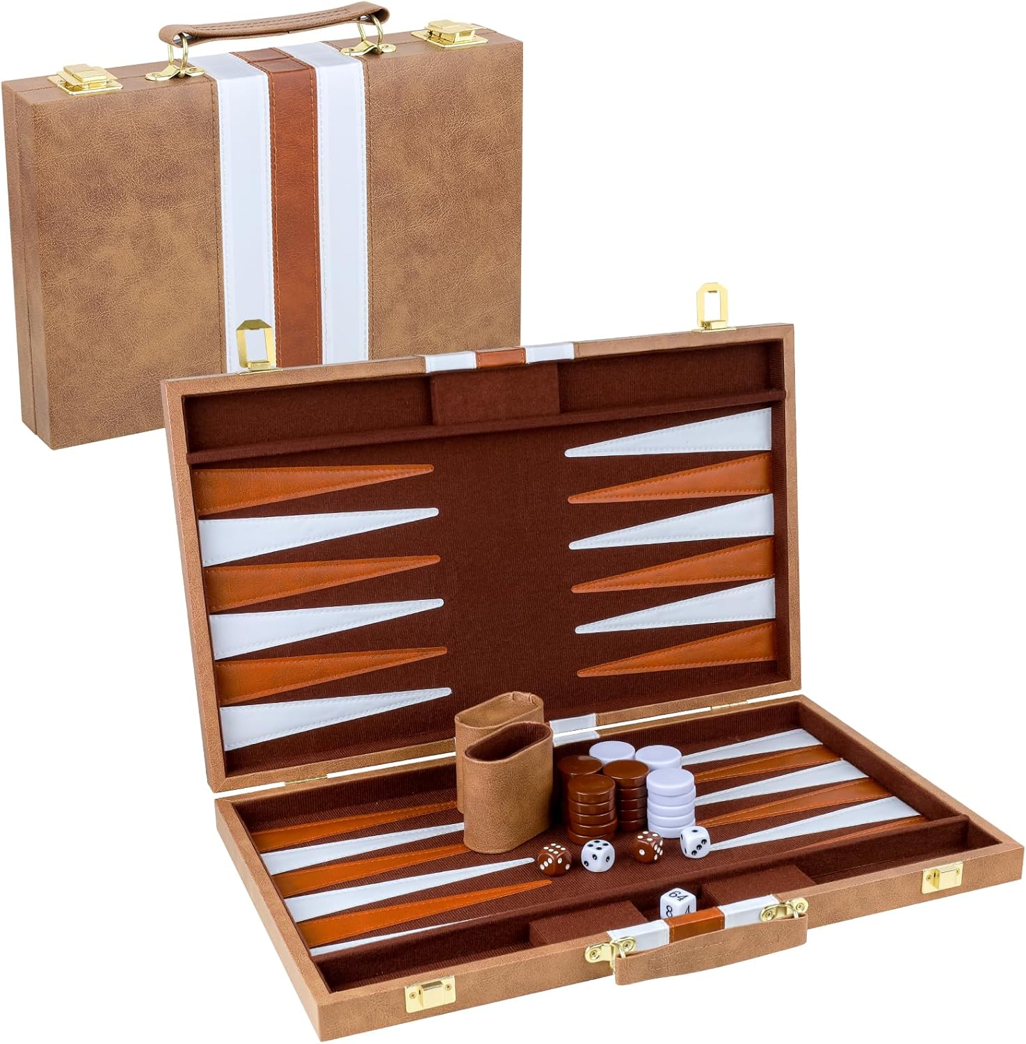 Classic Backgammon Set for 2 Players with PU Leather Case