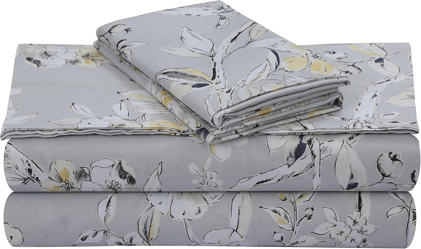Luxurious 300 Thread Count Twin Bed Sheet Set with Floral Print