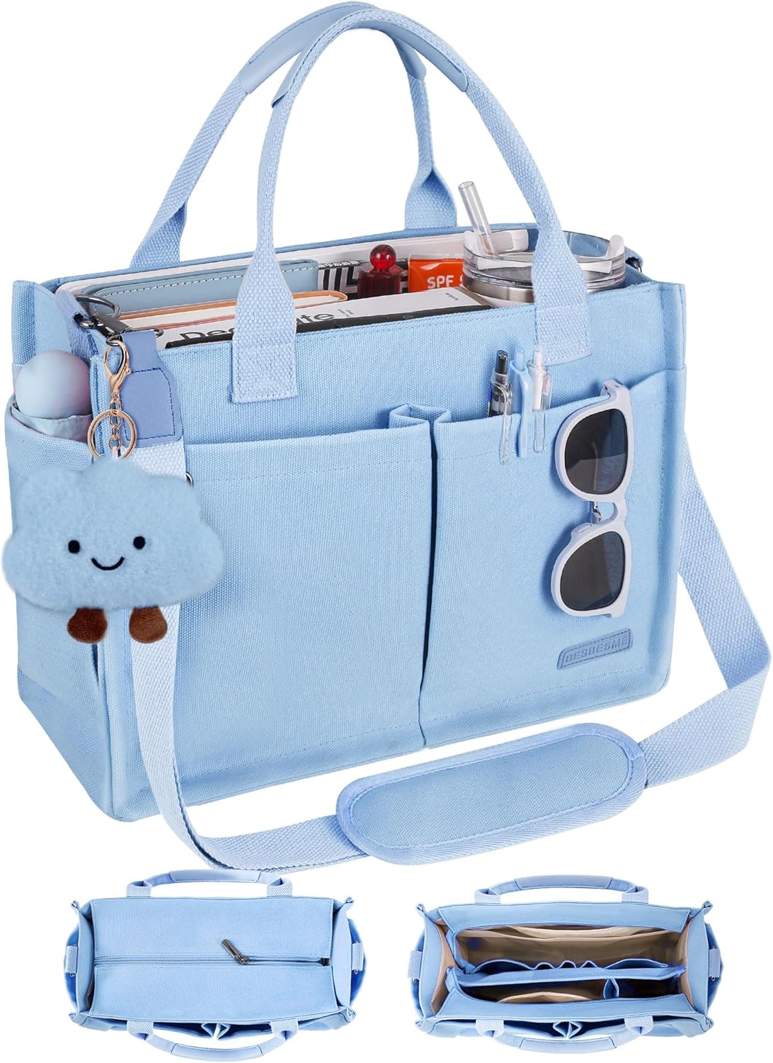 BESBESME Canvas Tote Bag for Women with Zipper & Compartments
