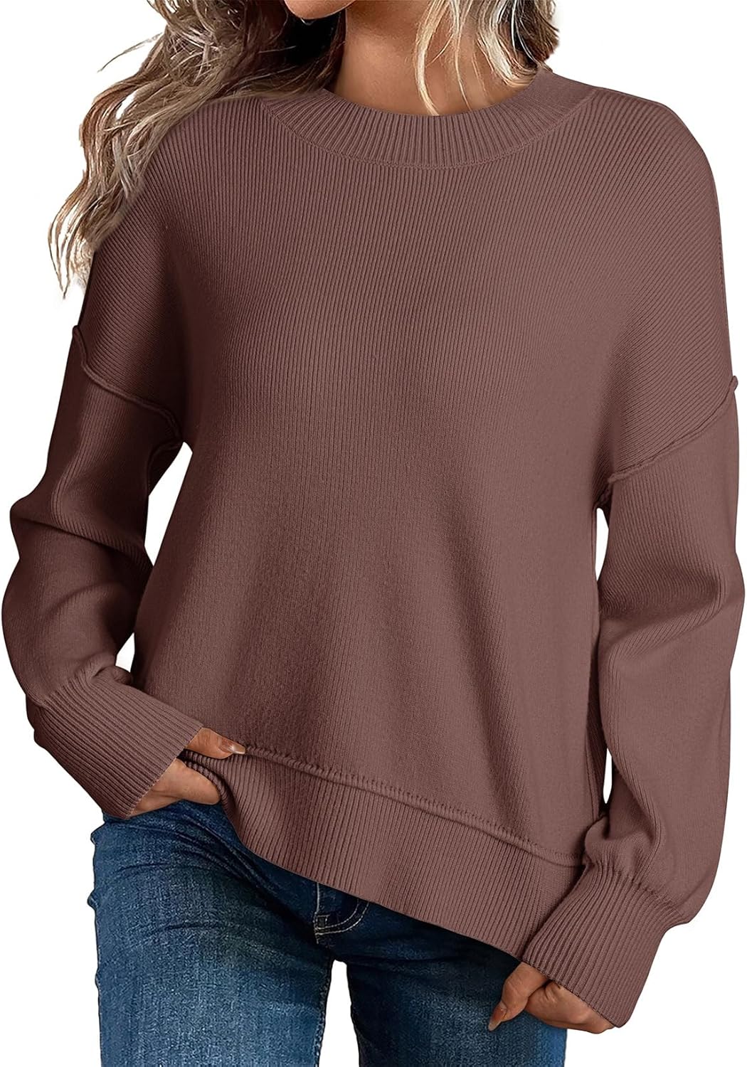 Dokotoo Women's Colorblock Crewneck Cotton Sweater for Fall