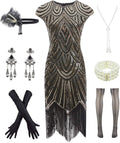 Women's Vintage Lace Fringed Gatsby Cocktail Dress with Accessories