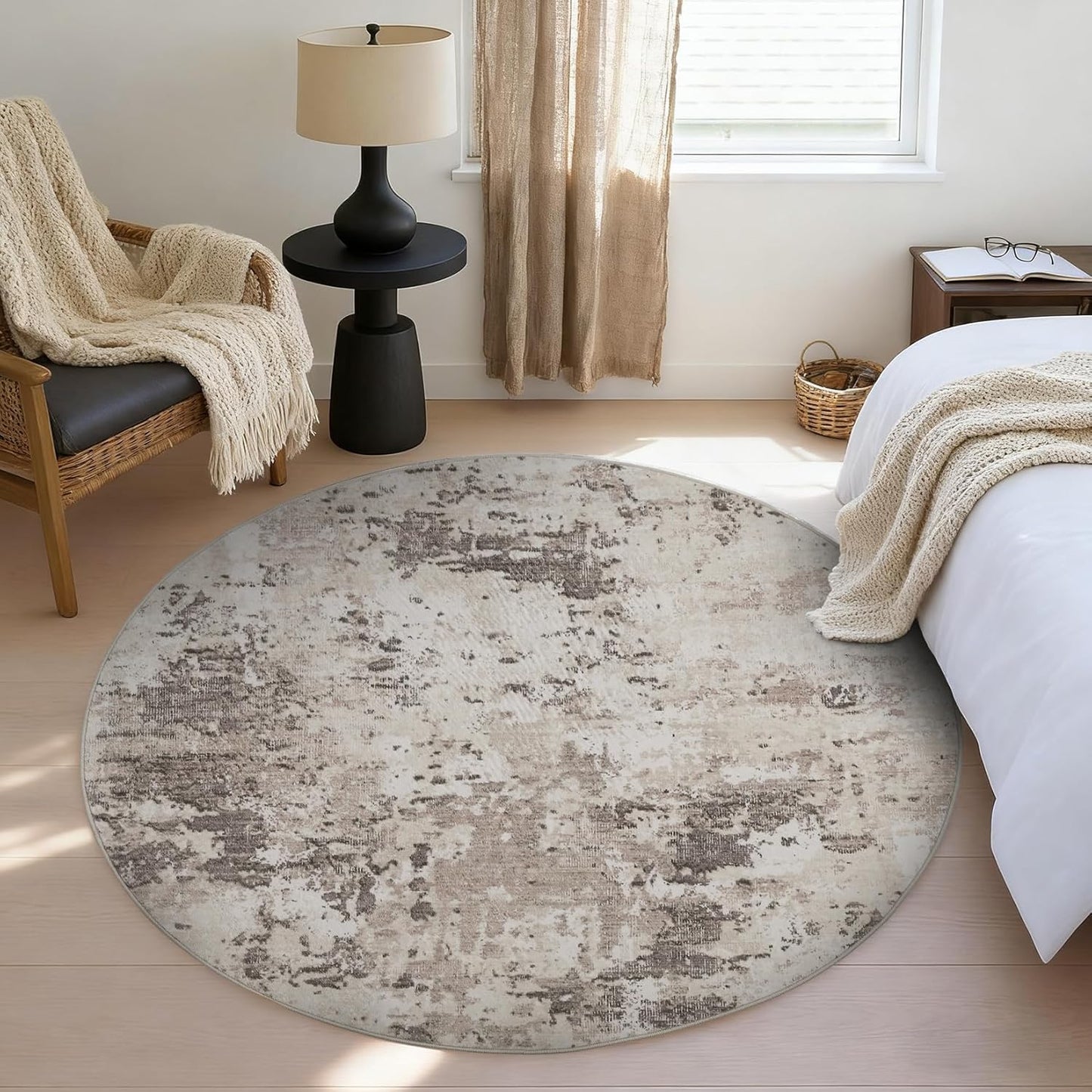 Modern Abstract 8x8 Round Area Rug for Bedroom and Living Room