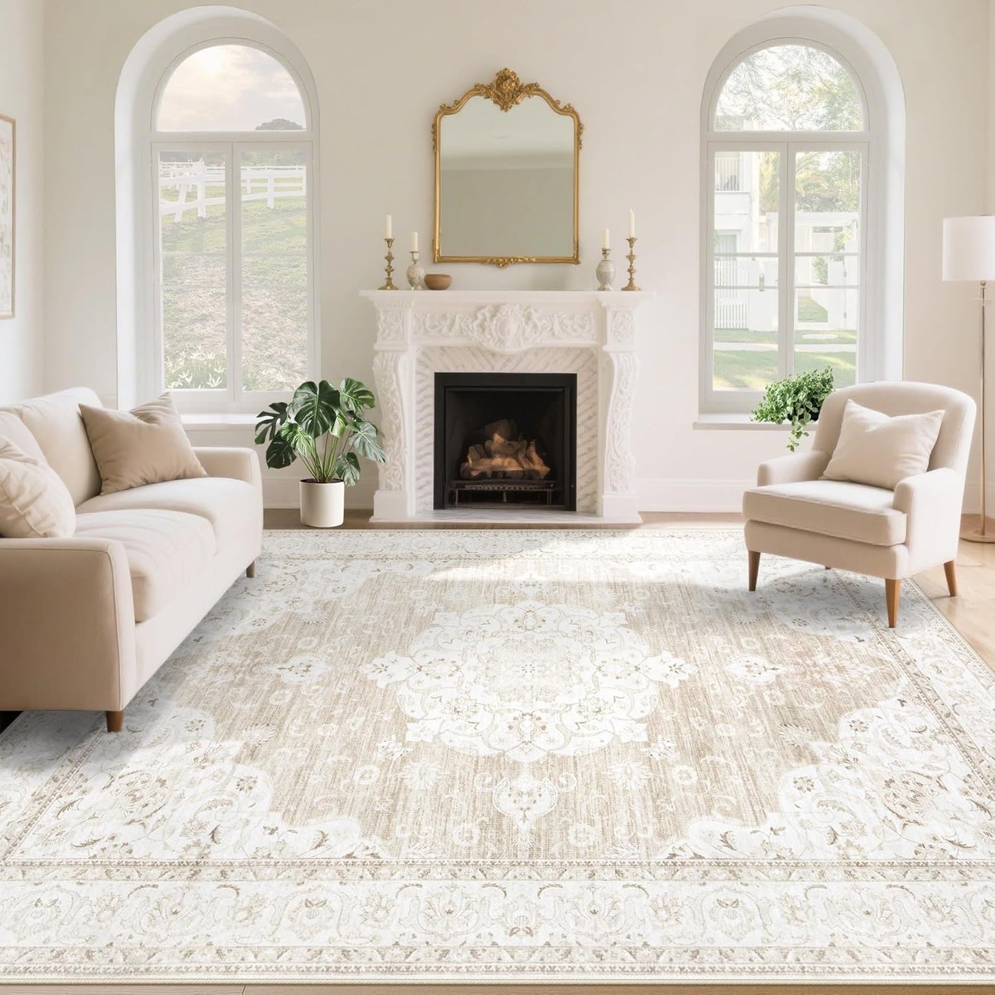 Vintage Living Room Area Rug - 8x10 Soft Non-Slip Carpet
