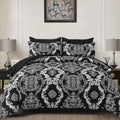 WONGS BEDDING 7 Piece Queen Comforter Set - Black White Damask