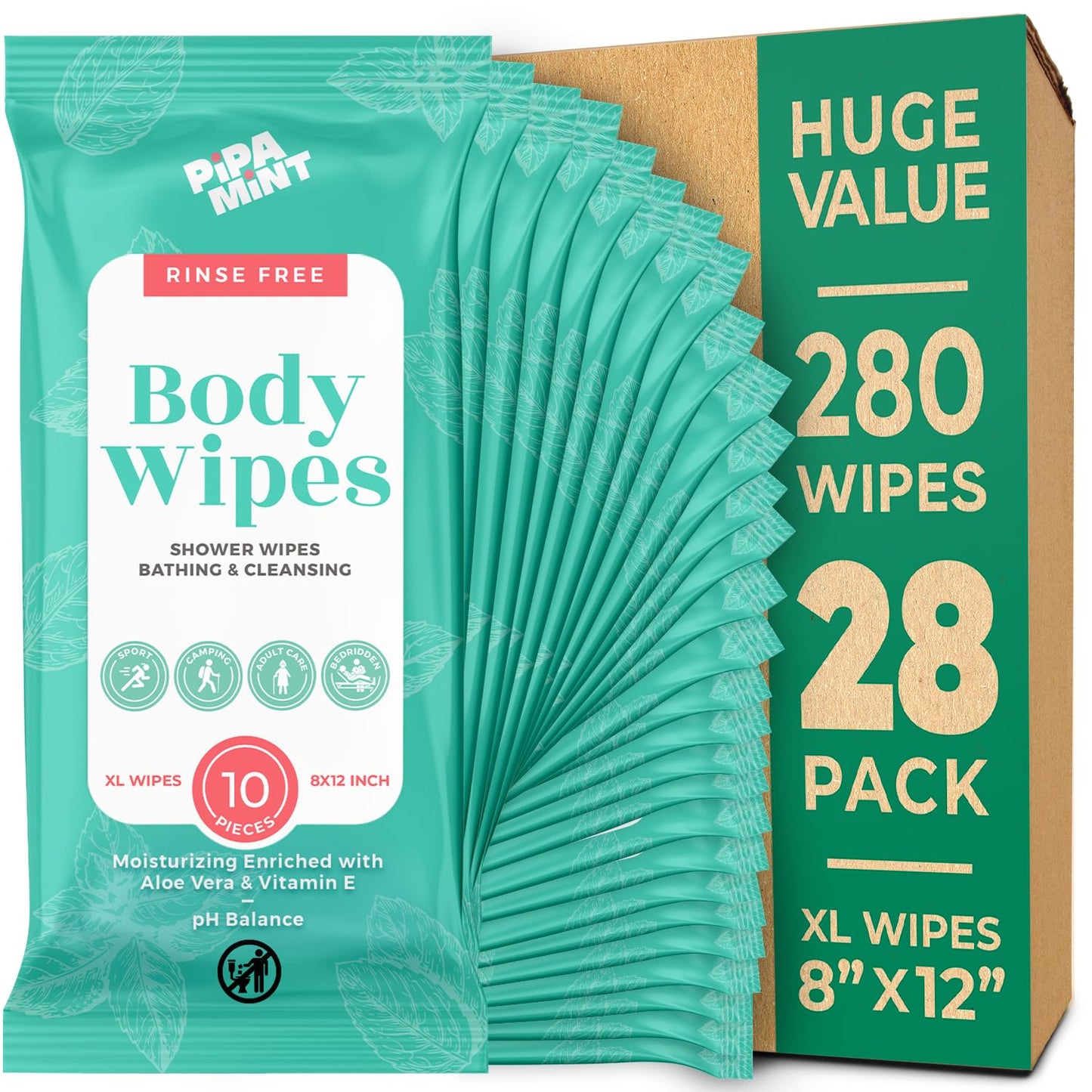 Body Wipes for Adults - 280 XL Bath Wipes for Gentle Cleansing