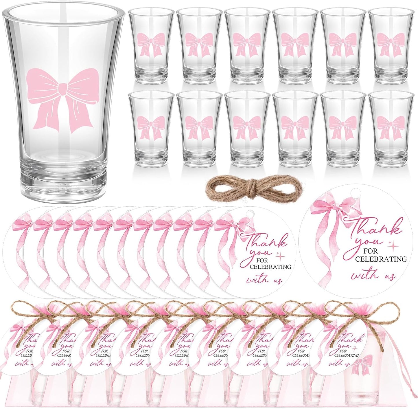 50 Sets Pink Bow Party Favors for Bridal Shower and Birthdays