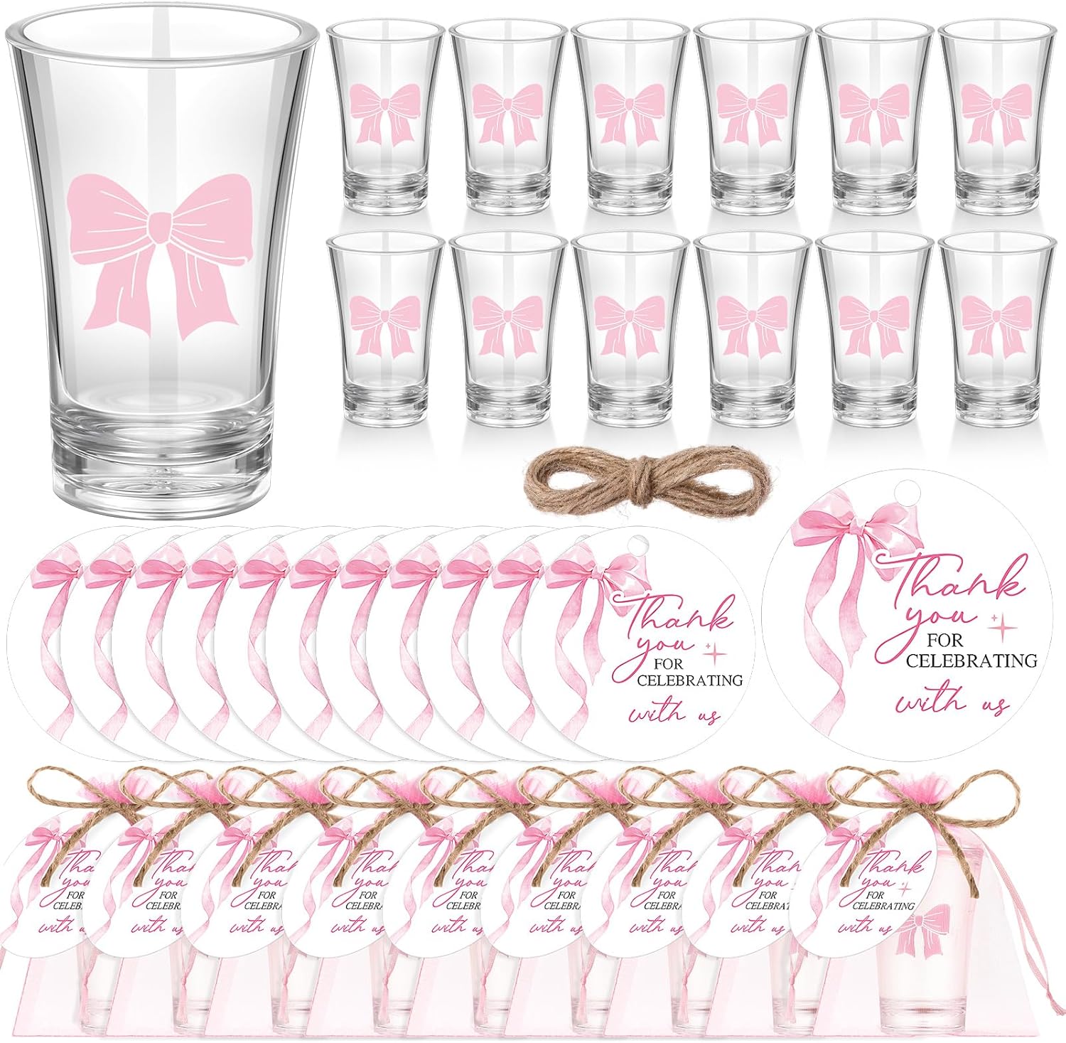 50 Sets Pink Bow Party Favors for Bridal Shower and Birthdays