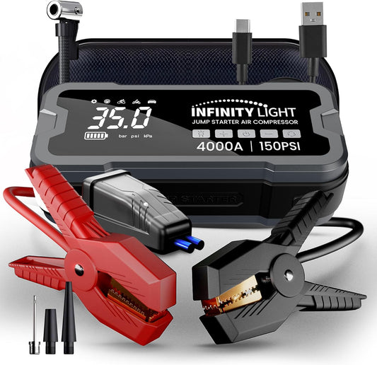 4000A 4-in-1 Jump Starter, Power Bank, Air Compressor & Light