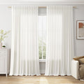 Extra Wide Beige White Curtains 96 in Long Light Filtering Linen