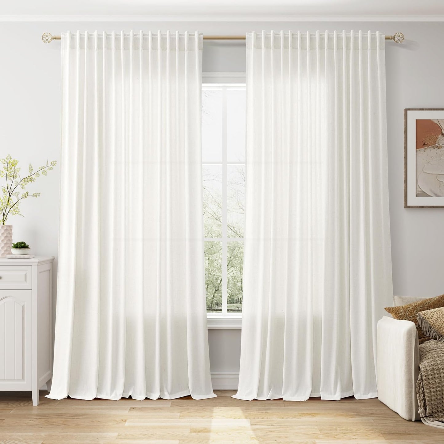 Extra Wide Beige White Curtains for Living Room Decor