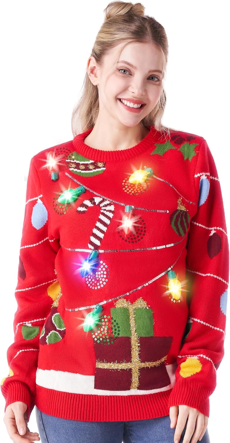 LED Light Up Christmas Sweater for Couples and Kids 2025