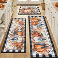 Black and White Checkered Fall Pumpkins Kitchen Rug Set of 3 - Cozy