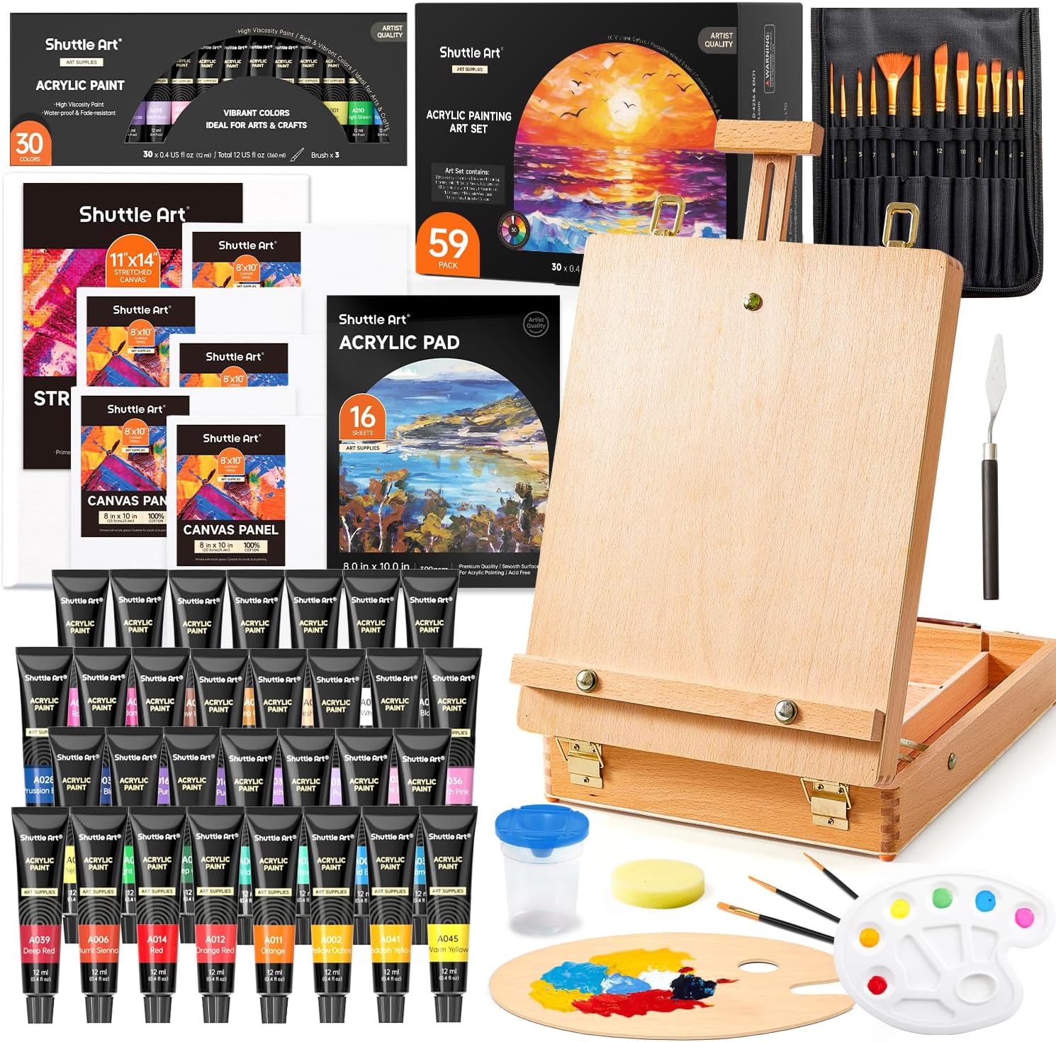 Complete Acrylic Painting Set with Easel and 30 Colors Paint