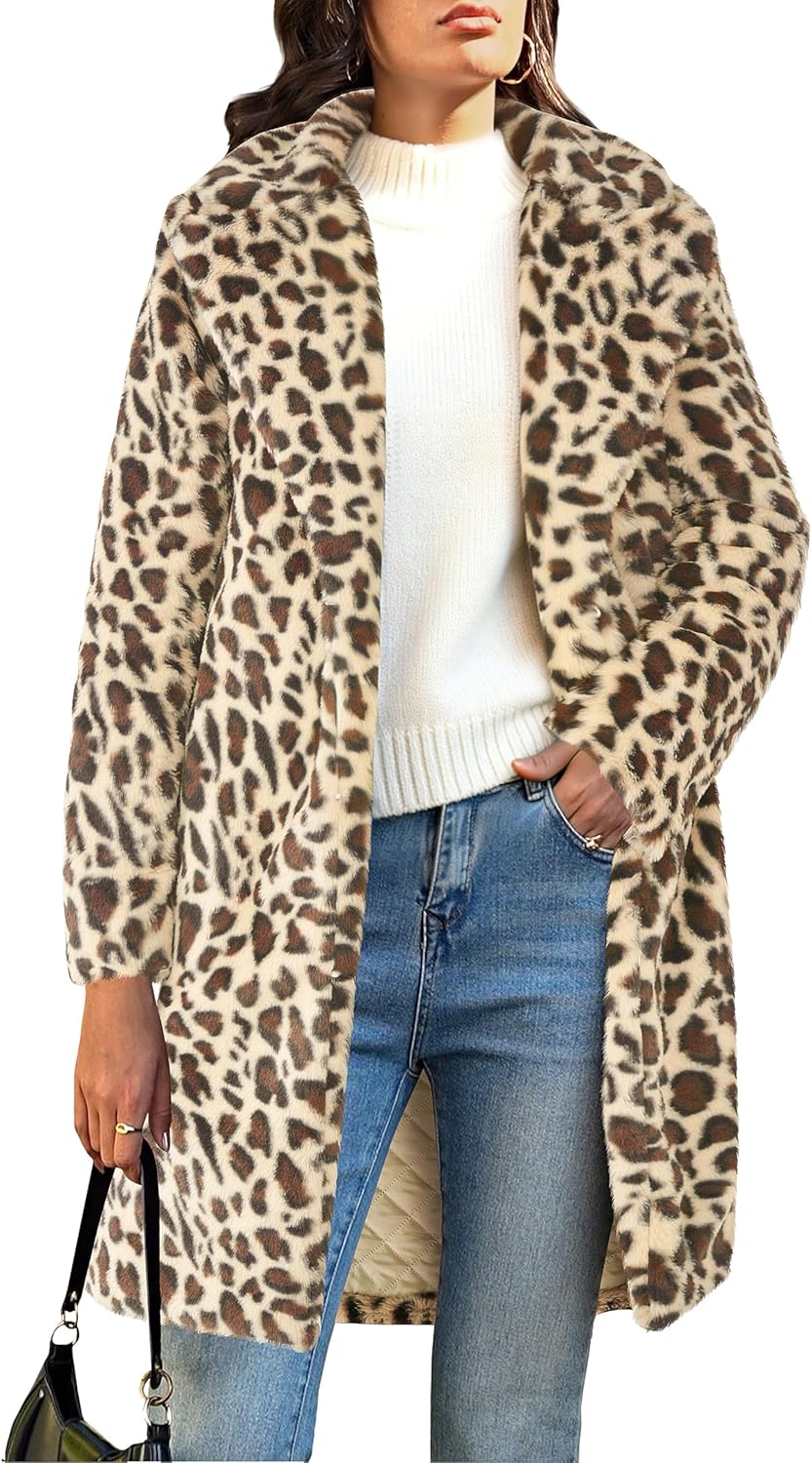 Women's Faux Fur Coat Long Sleeve Open Front Elegant Jacket