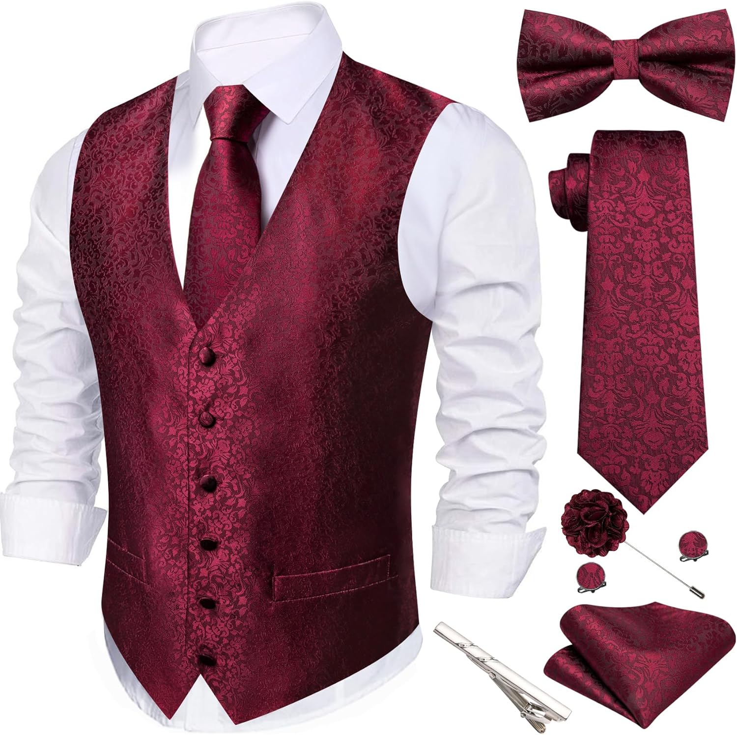Barry.Wang Men's Suit Vest Tie Bowtie Set for Formal Events