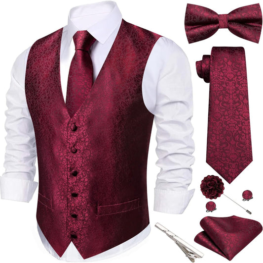 Barry.Wang Men's Suit Vest Tie Bowtie Set for Formal Events
