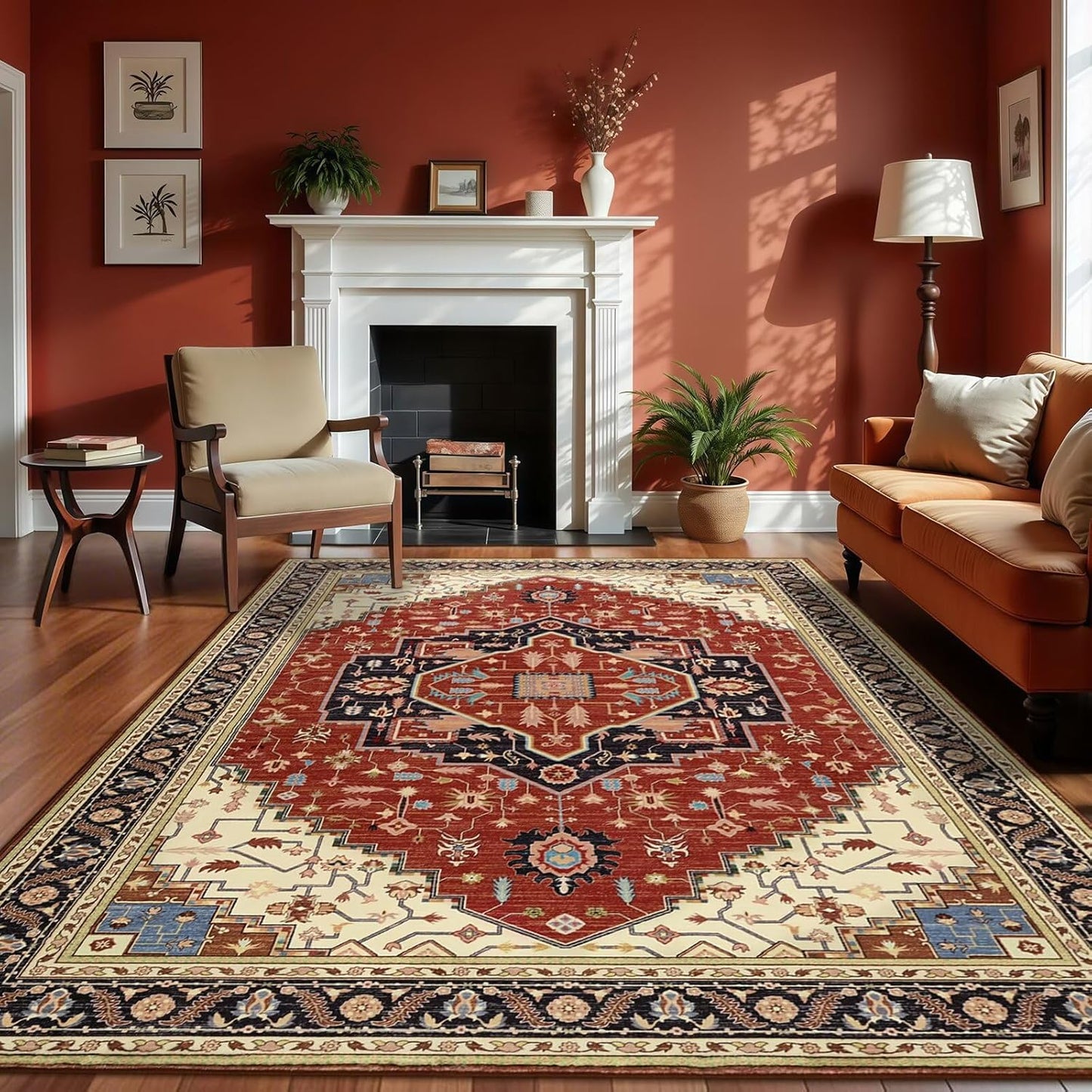 6x9 Orange Red Area Rug for Living Room with Non-Slip Backing