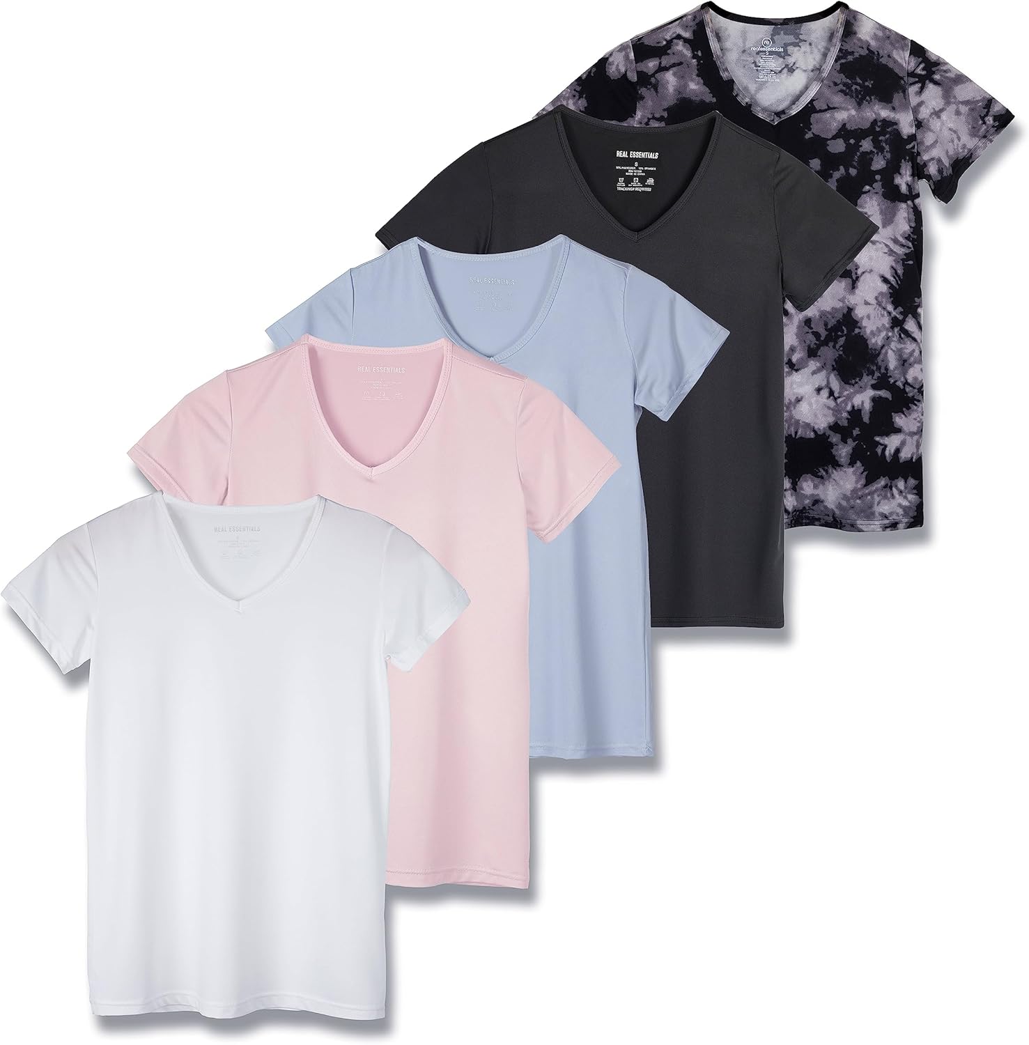 Real Essentials Women's Dry Fit V Neck Workout Tops 5 Pack