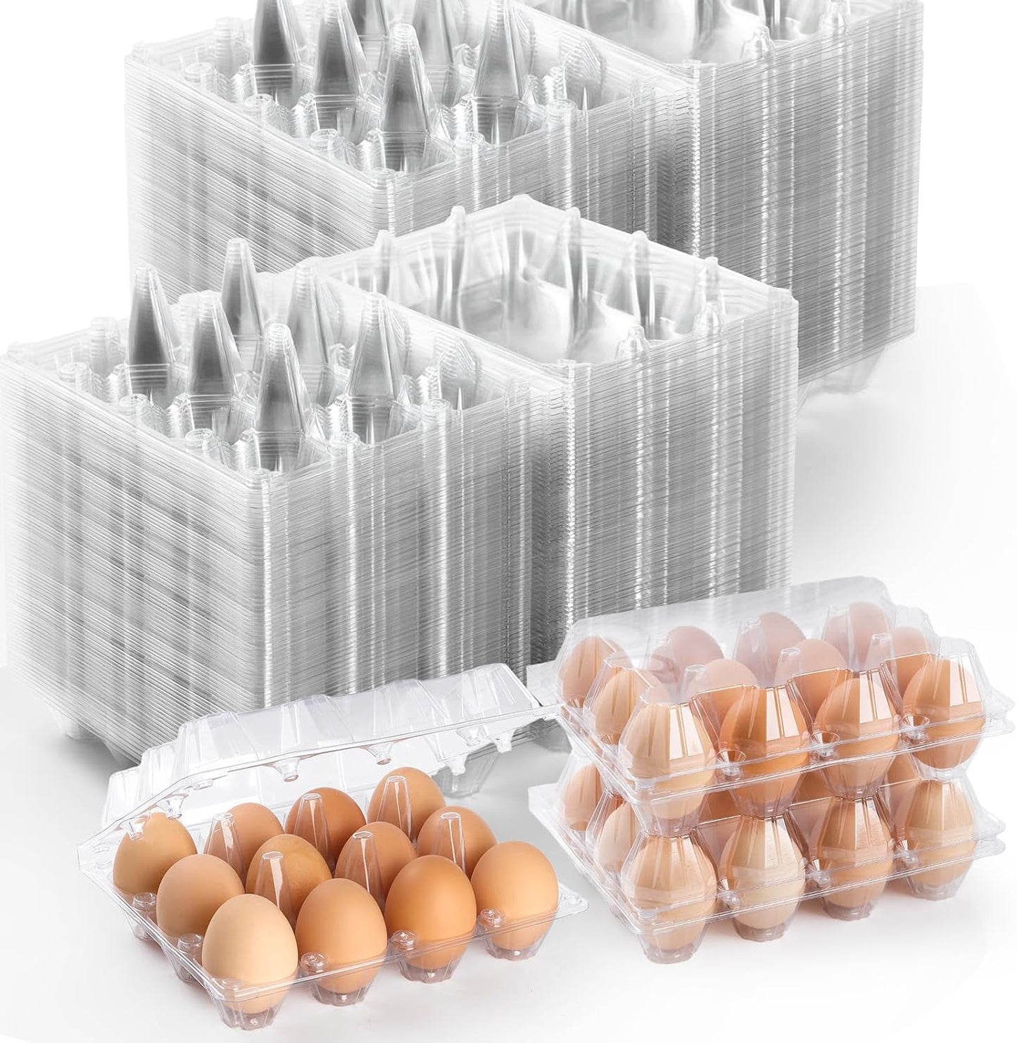 100 Pack Plastic Egg Cartons for Chicken Eggs - Reusable & Clear