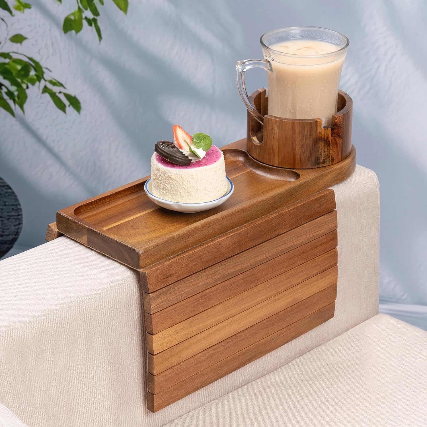 Couch Cup Holder for Armrests Over 4.9in Wide - Stylish Acacia Wood