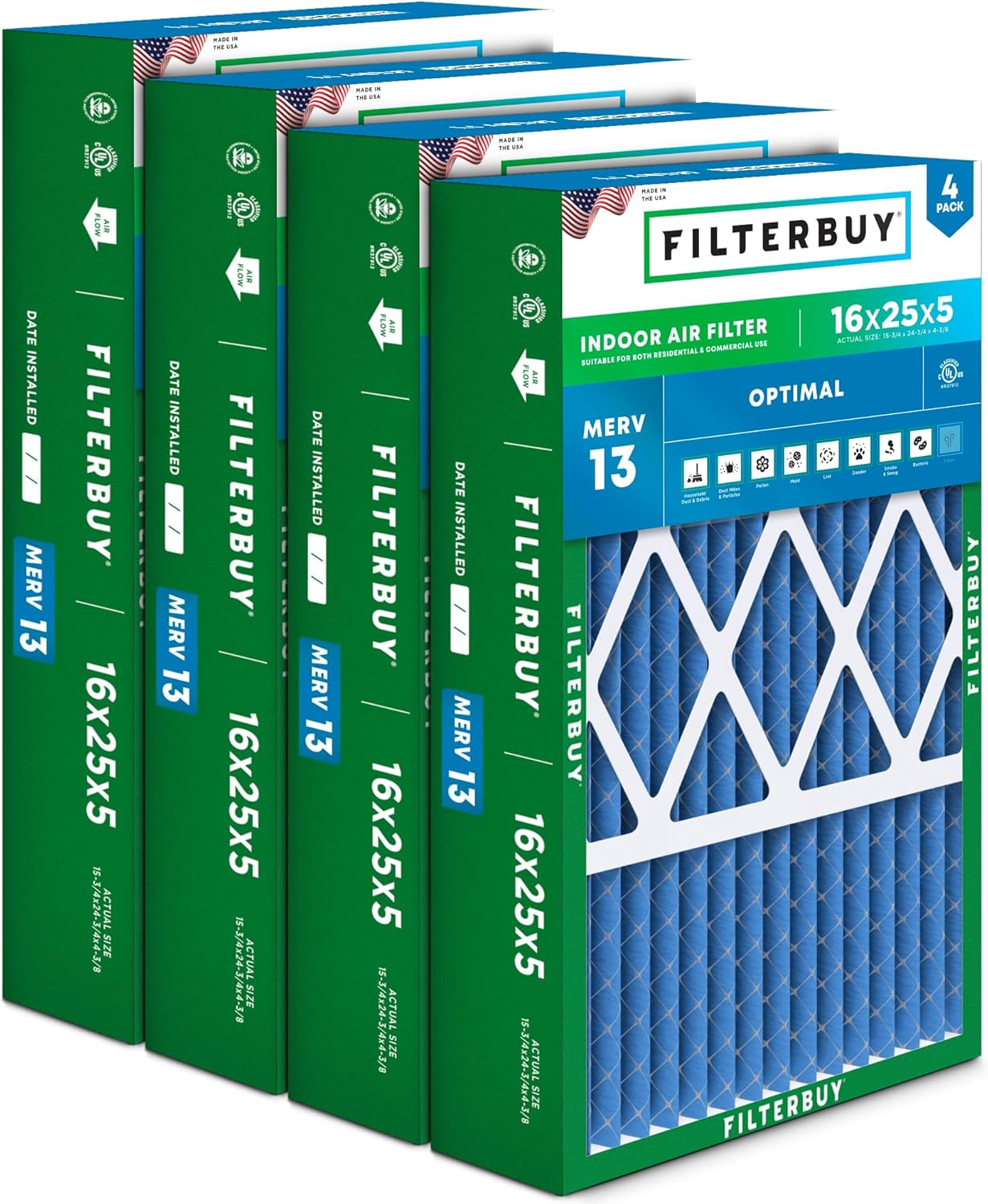 16x25x5 Air Filter MERV 13 for Optimal Smoke & Allergy Defense