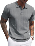 Mens Knit Polo Shirt for Men Slim Fit Ribbed Texture - Casual