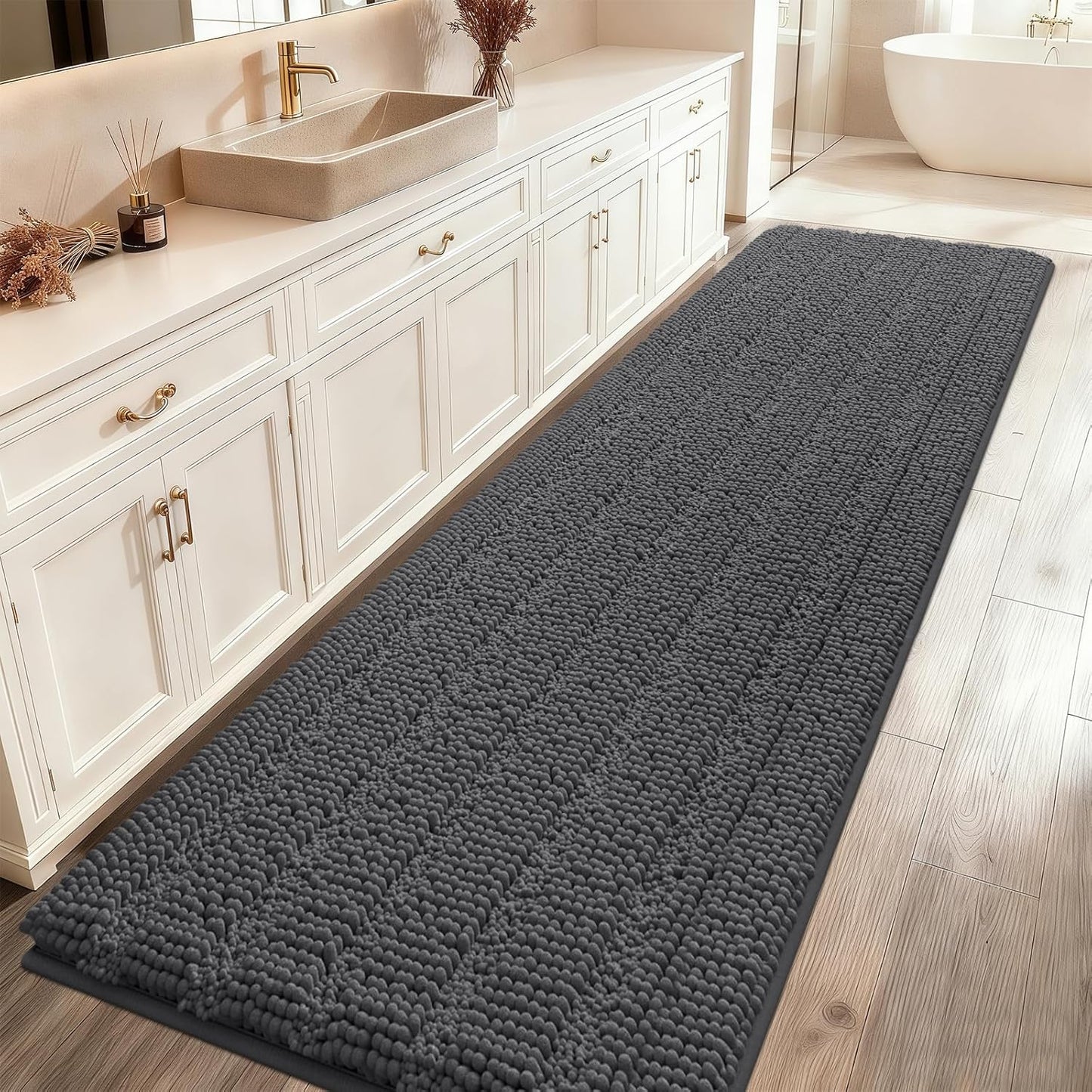 Ultra Soft Striped Grey Bathroom Rug Mat 59x20 for Comfort