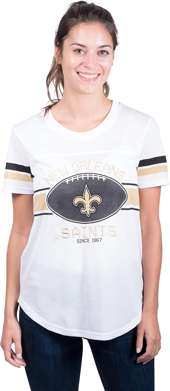 Ultra Game Women's NFL Official Soft Mesh Varsity Stripe T-Shirt